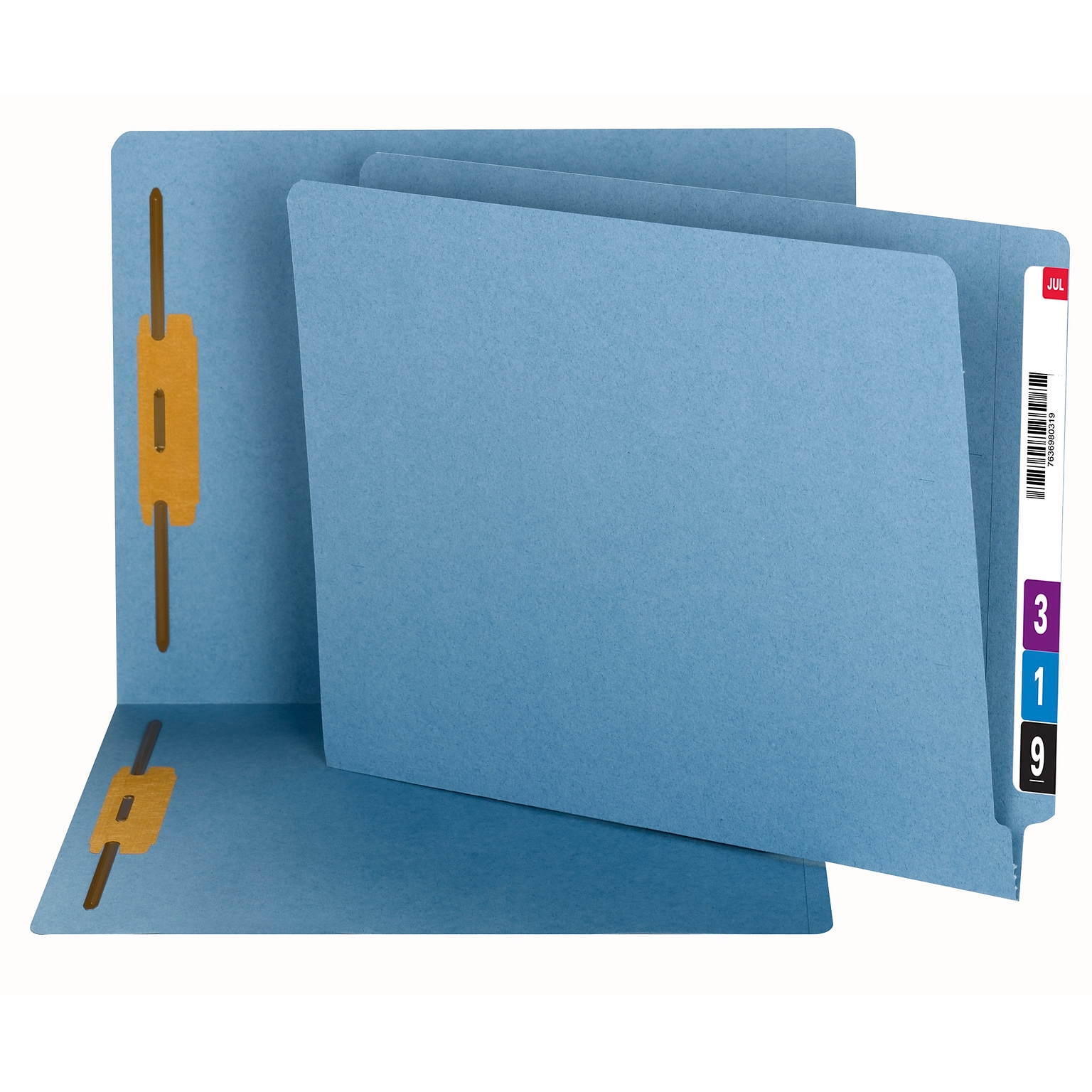 Smead 100% Recycled End Tab Fastener File Folder, Reinforced Straight-Cut Tab, 2 Fasteners, Blue (34170)