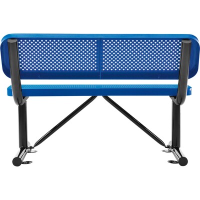 Global Industrial 4' Outdoor Steel Bench w/ Backrest, Perforated Metal, Blue (695744BL)