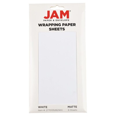 JAM Paper Wrapping Paper Sheets, 25 x 20, White, 6/Pack(2770135262WH)