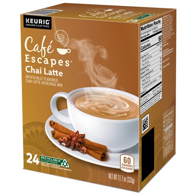 Cafe Escapes Chai Latte Coffee, Keurig® K-Cup® Pods, Light Roast, 24/Box (6805)