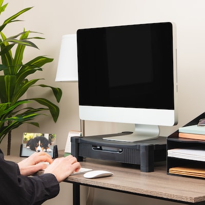 Mind Reader Monitor Stand Riser with Drawer Storage, Black (DRPLMONST-BLK)