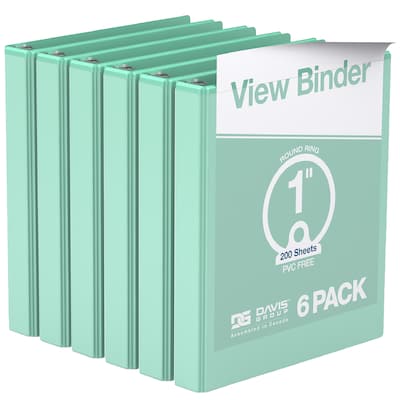 Davis Group, 1, 8.5 x 11, Round Ring View Binder, Pastel Color, Mint, 6/Pack (7411-14-06)