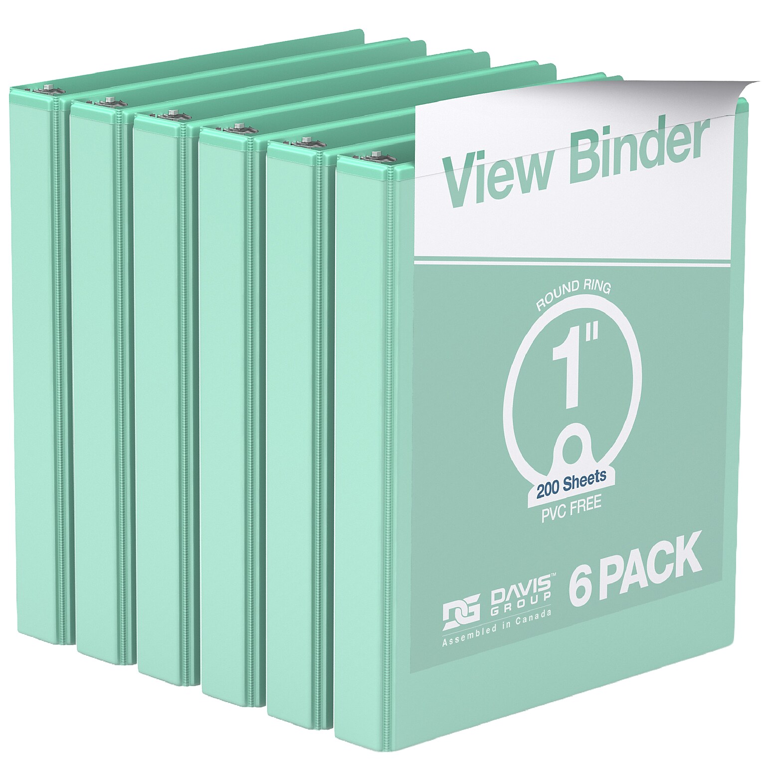 Davis Group Standard View 1 3-Ring Binders, Mint, 6/Pack (7411-14-06)