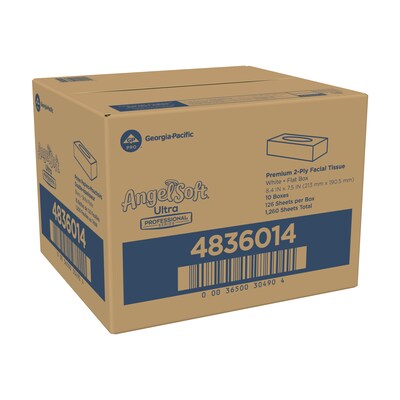 Angel Soft Ultra Professional Series Standard Facial Tissues, 2-Ply, 125 Sheets/Box, 10 Boxes/Pack (4836014)