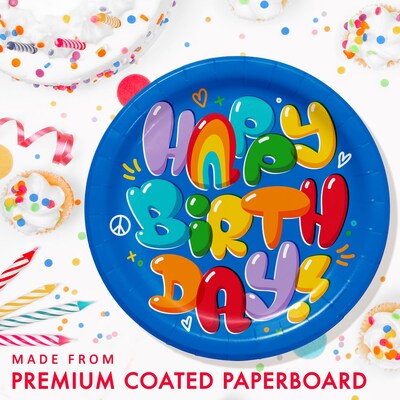Creative Converting Bubbly Birthday Plates and Napkins Kit, Multicolored, Serves 16 (DTC9502E2G)
