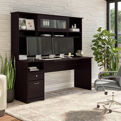 Bush Furniture Cabot 72"W Computer Desk with Hutch, Espresso Oak (CAB049EPO)