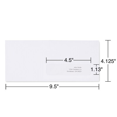 Staples Gummed Security Tinted #10 Window Envelope, 4 1/8" x 9 1/2", White Wove, 500/Box (19806/572043)