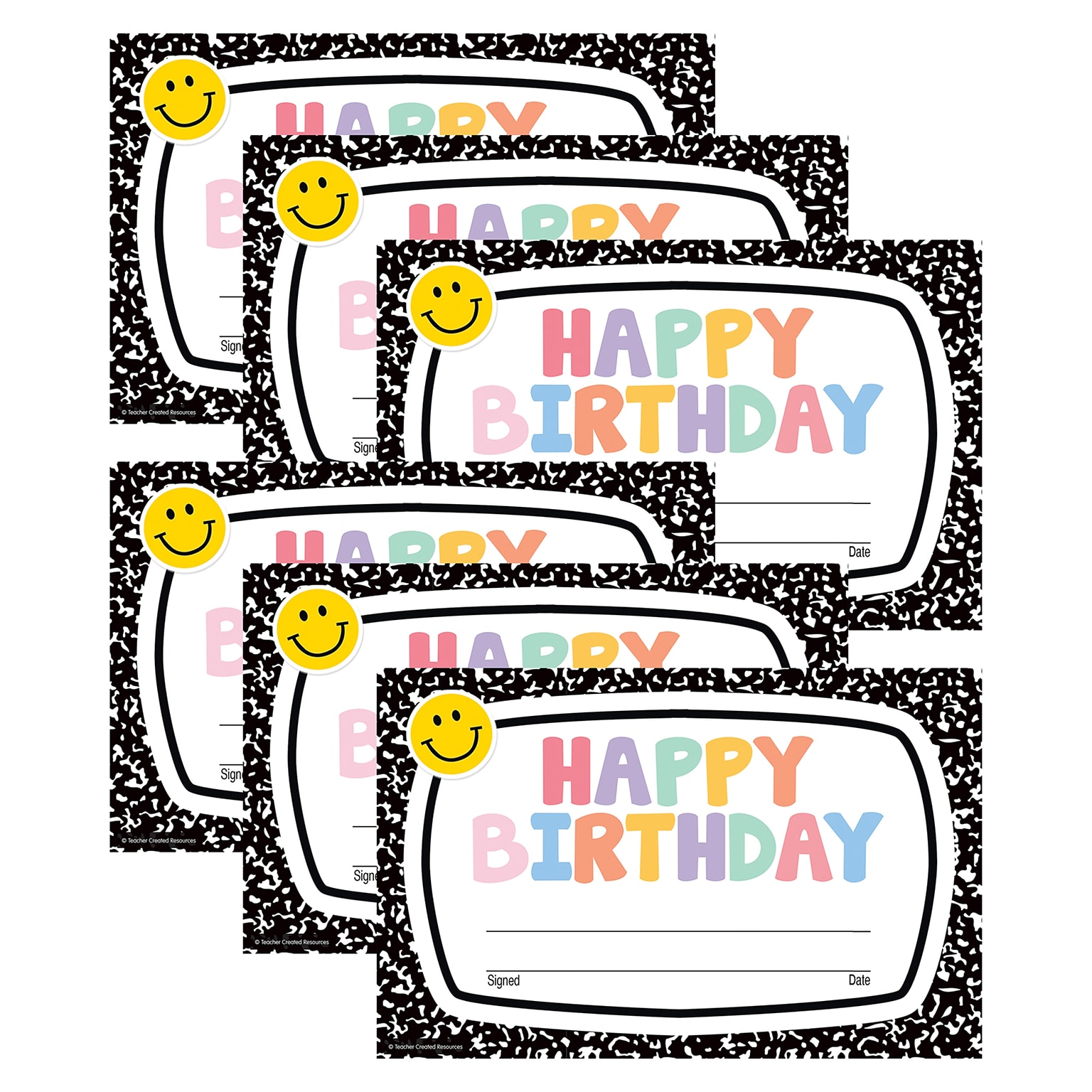 Teacher Created Resources Cool for School Happy Birthday Awards, Multicolored, 30/Pack, 6 Packs/Bundle (TCR9321-6)