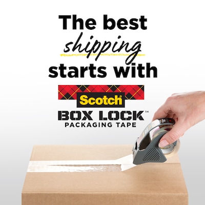 Scotch Box Lock Shipping Packing Tape with Refillable Dispensers, 1.88 in x 54.6 yd, Clear, 4/Pack (3950-4RD)