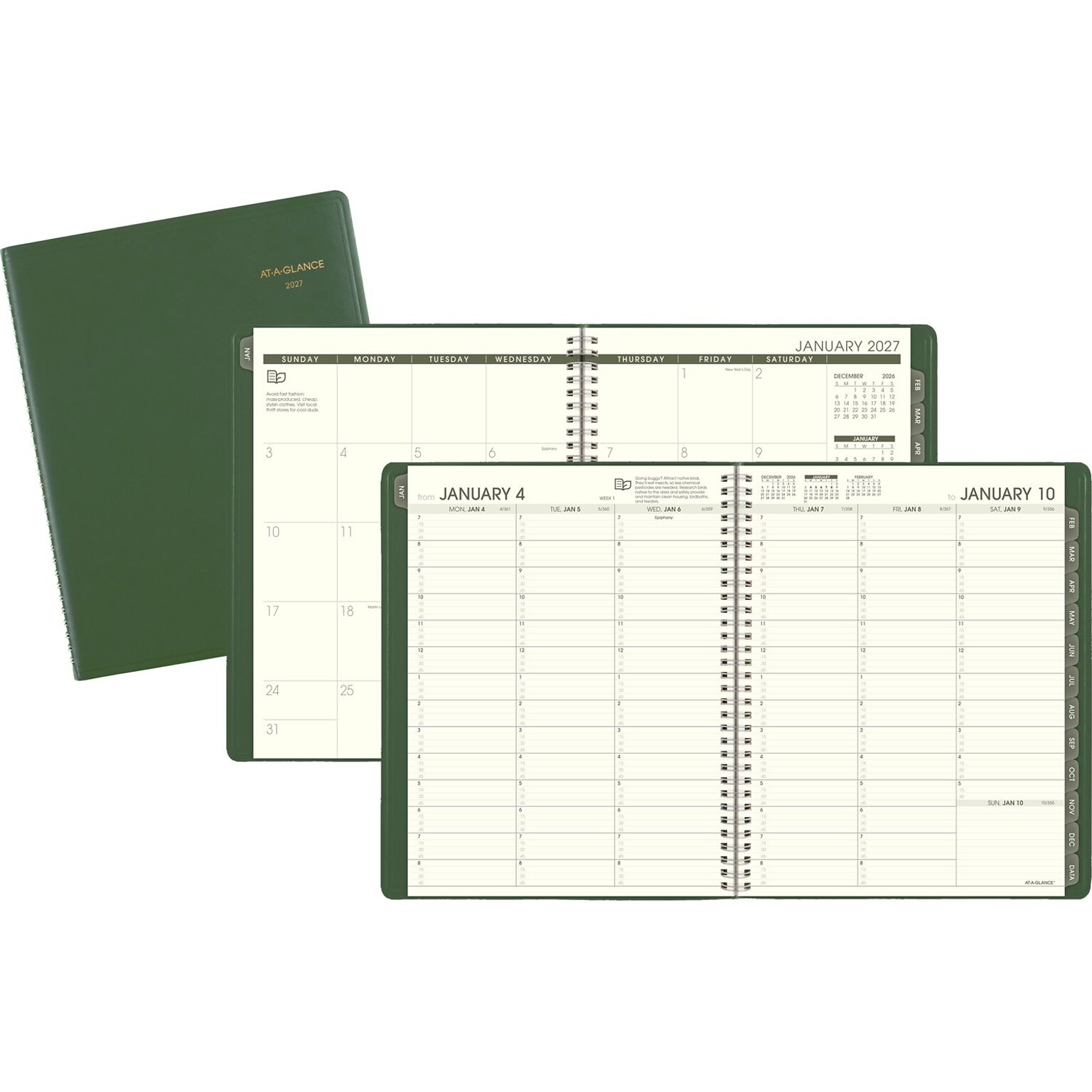 2027 AT-A-GLANCE Recycled 8.25 x 11 Weekly & Monthly Appointment Book Planner, Faux Leather Cover, Green (70-950G-60-27)