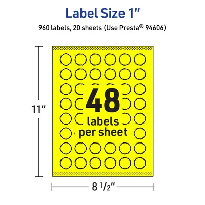 Avery Burst Multipurpose Labels, 1", Neon Yellow, 960/Pack (94606)