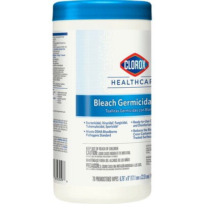 Clorox Healthcare Bleach Germicidal Wipes, 70 Count Canister (35309)