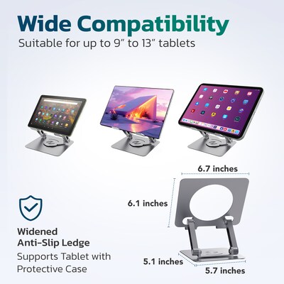 Purely SW60 Tablet Stand and Holder with 360-Degree Rotating Base, Silver (PTSSW60)