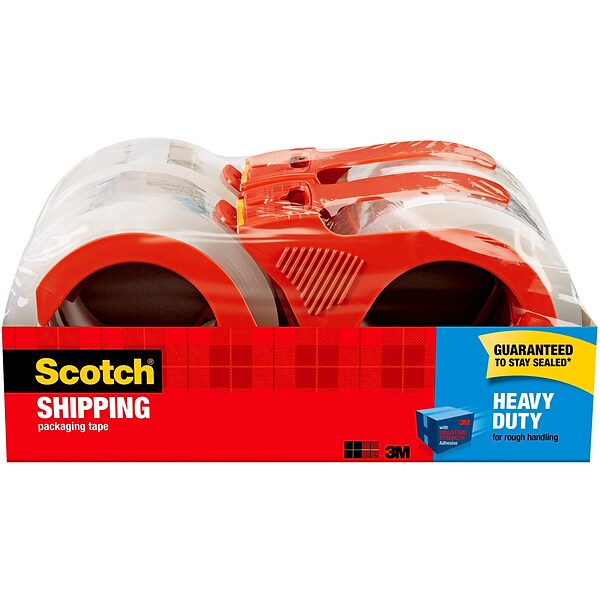 Scotch® Heavy Duty Shipping Packing Tape with Dispensers, 1.88 x 54.6 yds., Clear, 4 Rolls (3850-4RD)