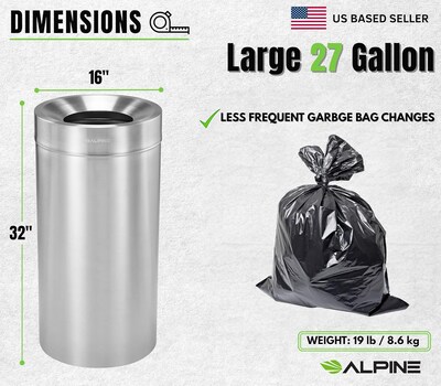Alpine Industries 27 Gallon Indoor Compost Bin, Silver (475-27-CO)
