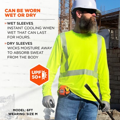 Chill-Its 6688 High Visibility Cooling Sun Shirt with UV Protection, ANSI Type R, Class 2, Lime, L (
