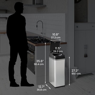 iTouchless 13 Gallon Sensor Kitchen Trash Can with AC Adapter, Silver