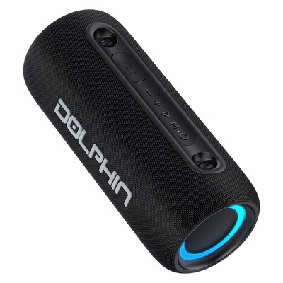 Dolphin Audio Wireless Bluetooth Portable Speaker with RGB Lights & Shoulder Strap, Water Resistant, Black (LX-30)