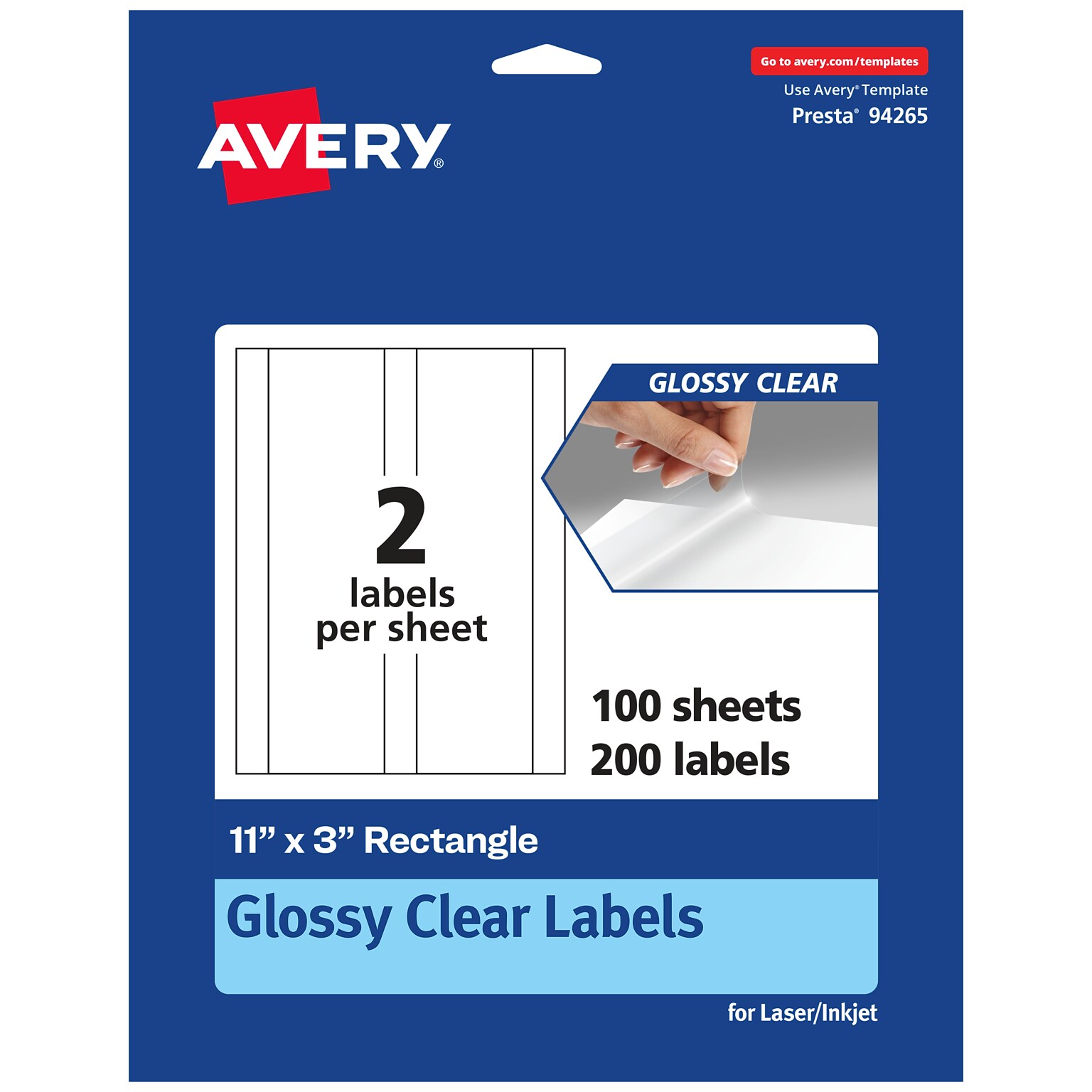 Avery Laser/Inkjet Multipurpose Labels, 3 x , Glossy Clear, 200/Box (94265)