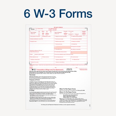 Adams 2025 W-2 Tax Forms, Includes W-3 Forms, 6-Part, 2-Up, 50/Pack  (STAX650W-25)