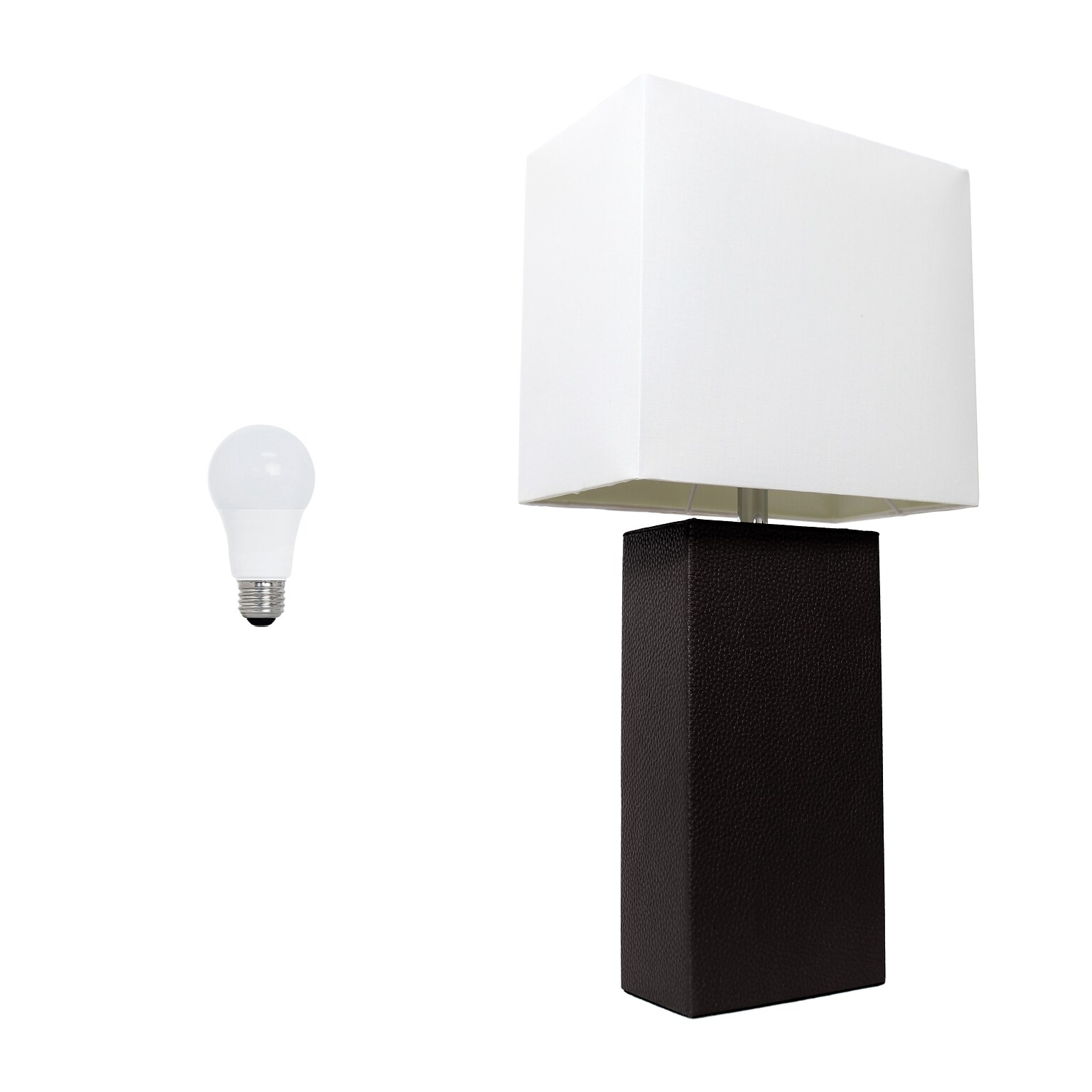 Lalia Home Lexington 21 Modern Bedside Table Lamp, White Rectangular Fabric Shade, Feit LED Bulb, Black (LHT-3008-BK-LB)