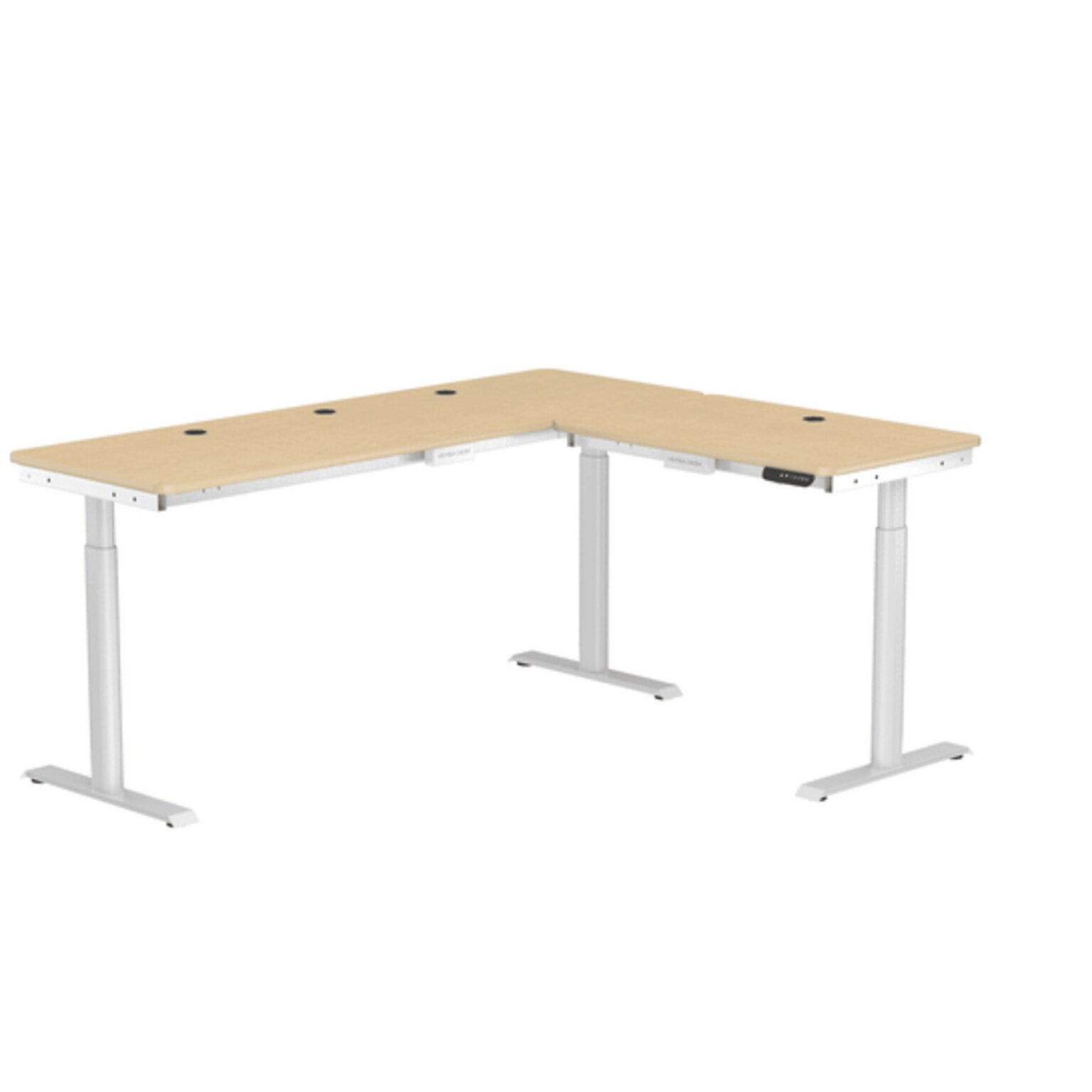 VersaDesk PowerLift 60W Electric L-Shaped Adjustable Standing Desk, Maple/White (PLLSD7260-WM-APP)