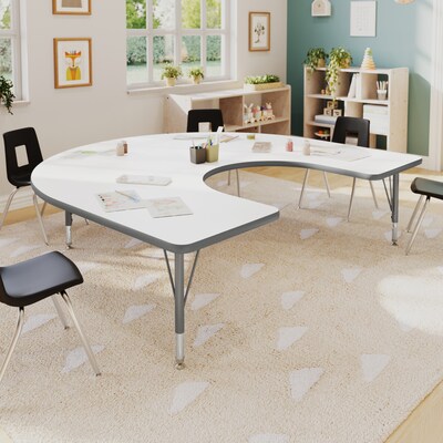 Flash Furniture Wren Horseshoe Activity Table, 66 x 60, Height Adjustable, White Top/Silver Frame (XUA6066HRSEWTP)