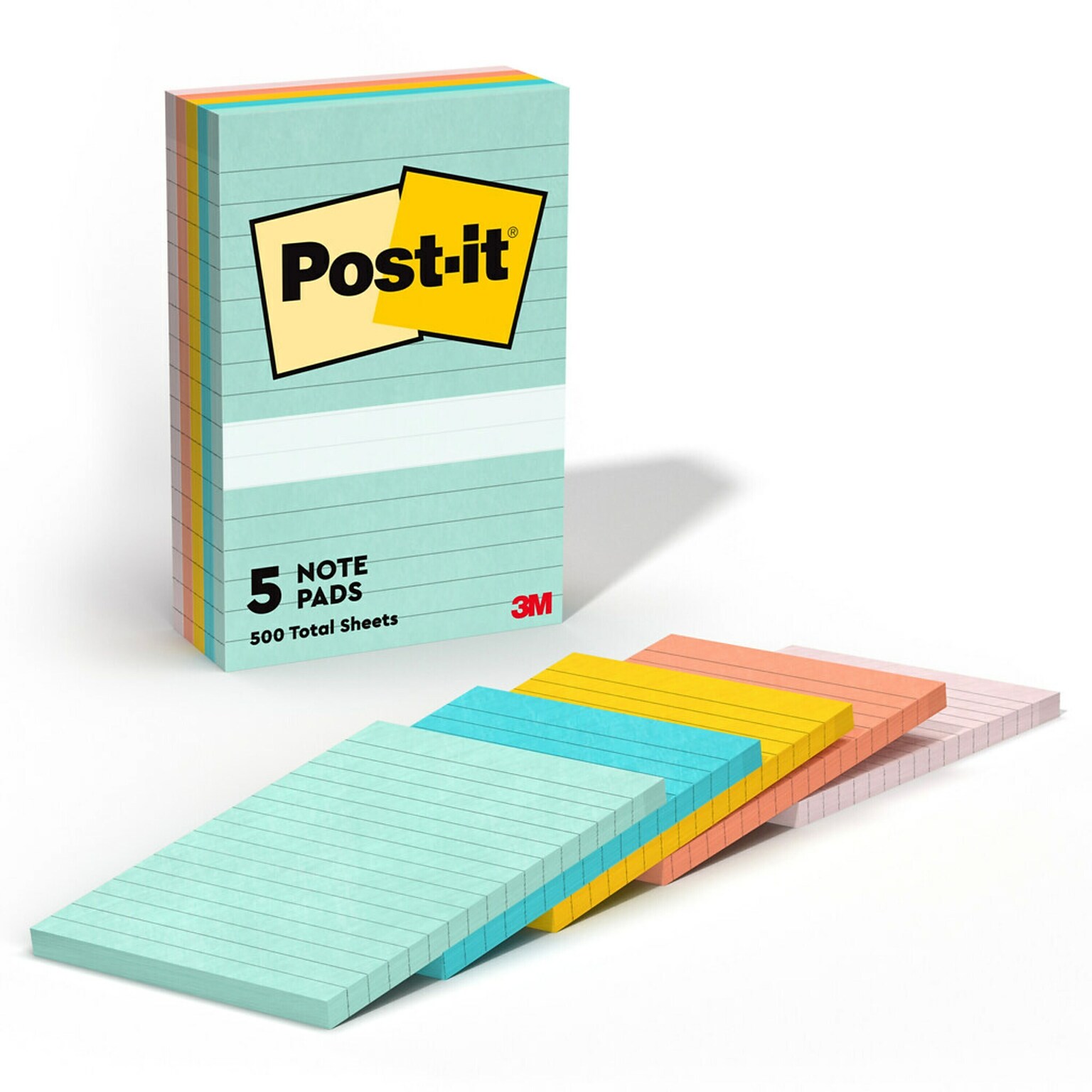 Post-it Notes, 4 x 6, Beachside Cafe Collection, Lined, 100 Sheet/Pad, 5 Pads/Pack (6605PKAST)