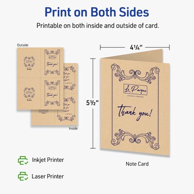 Avery Matte General Use Blank Cards, Kraft Brown, 20/Pack (95347)