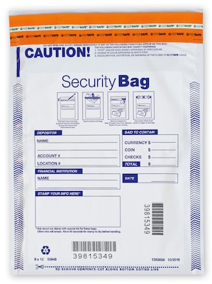 Single Pocket Deposit Bag, Opaque, 9 x 12, 100 per pack