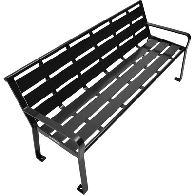 Global Industrial 6' Outdoor Horizontal Steel Slat Park Bench w/ Back, Black (436975BK)