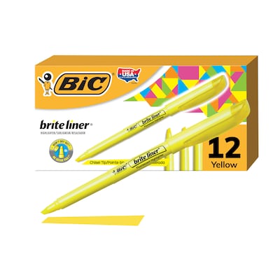 BIC Brite Liner Stick Highlighter, Chisel Tip, Yellow, Dozen (65550) | Quill