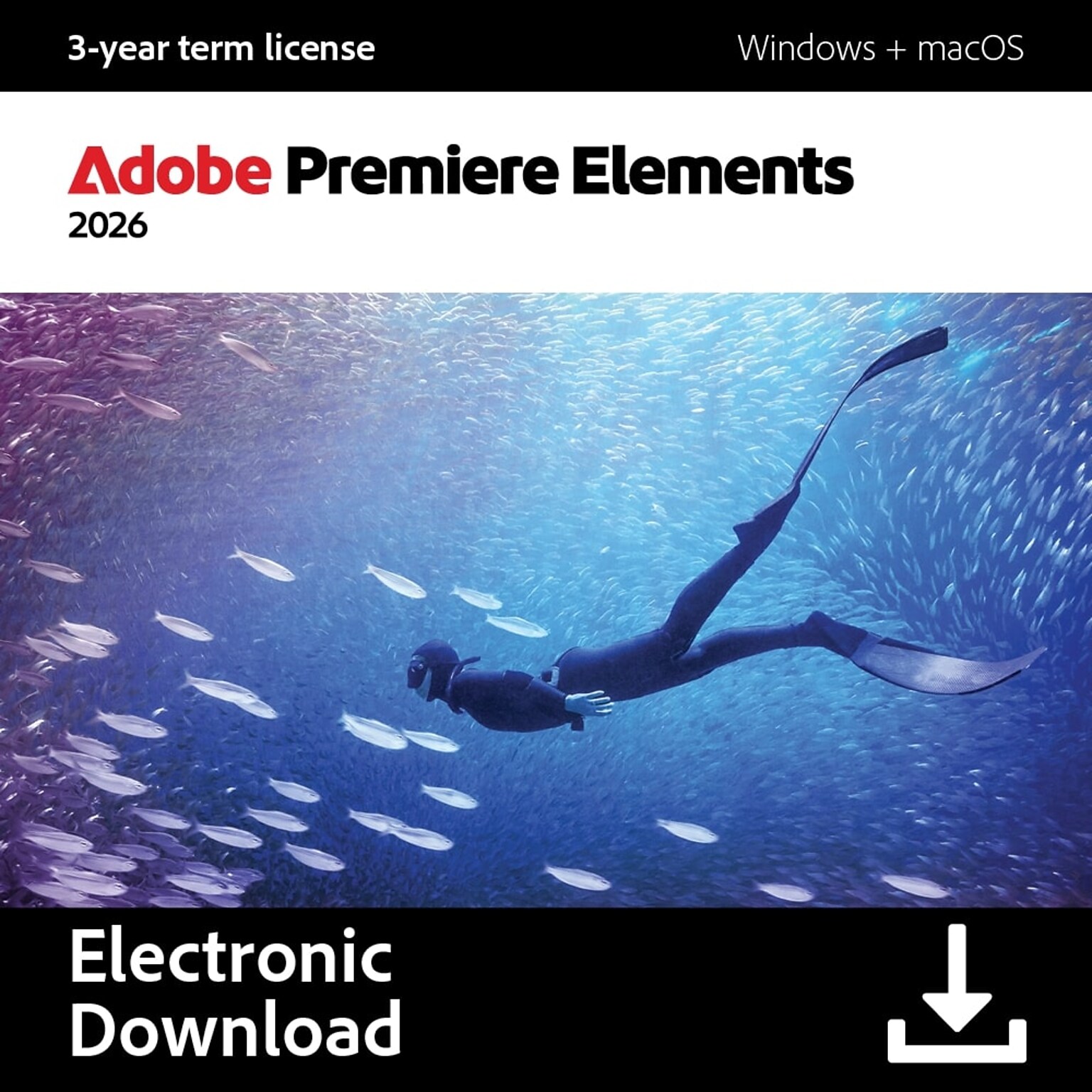 Adobe Premiere Elements 2026 Video Editing for PC & Mac, 3-Year, Download (ADO951800V261)