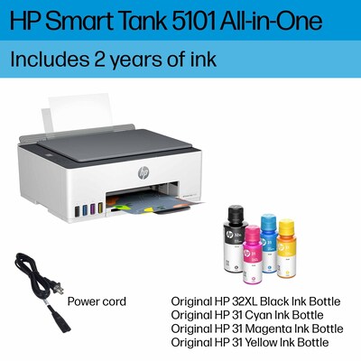 HP Smart Tank 5101 Wireless All-in-One Color Ink Tank Printer Scanner Copier, Best for Home, 2 years ink included (1F3Y0A)