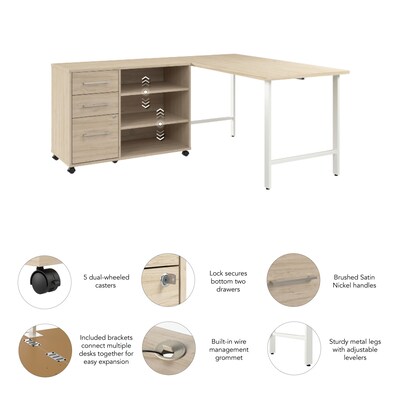 Bush Business Furniture Hustle 60"W Computer Desk and Storage Cabinet with Drawers and Shelves, Natural Elm (HUS009NE)