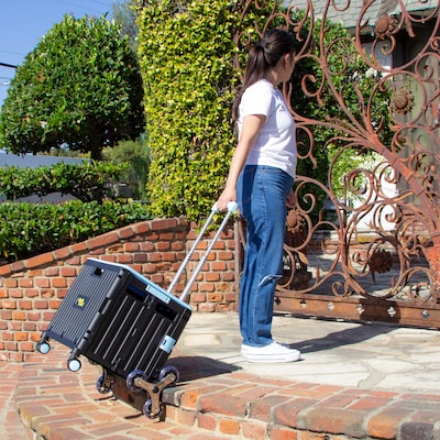 Dbest Stair Climber Quik Cart Swing Lid Four Swivel Wheeled Rolling Crate Teacher Utility, Sky Blue (01-954)