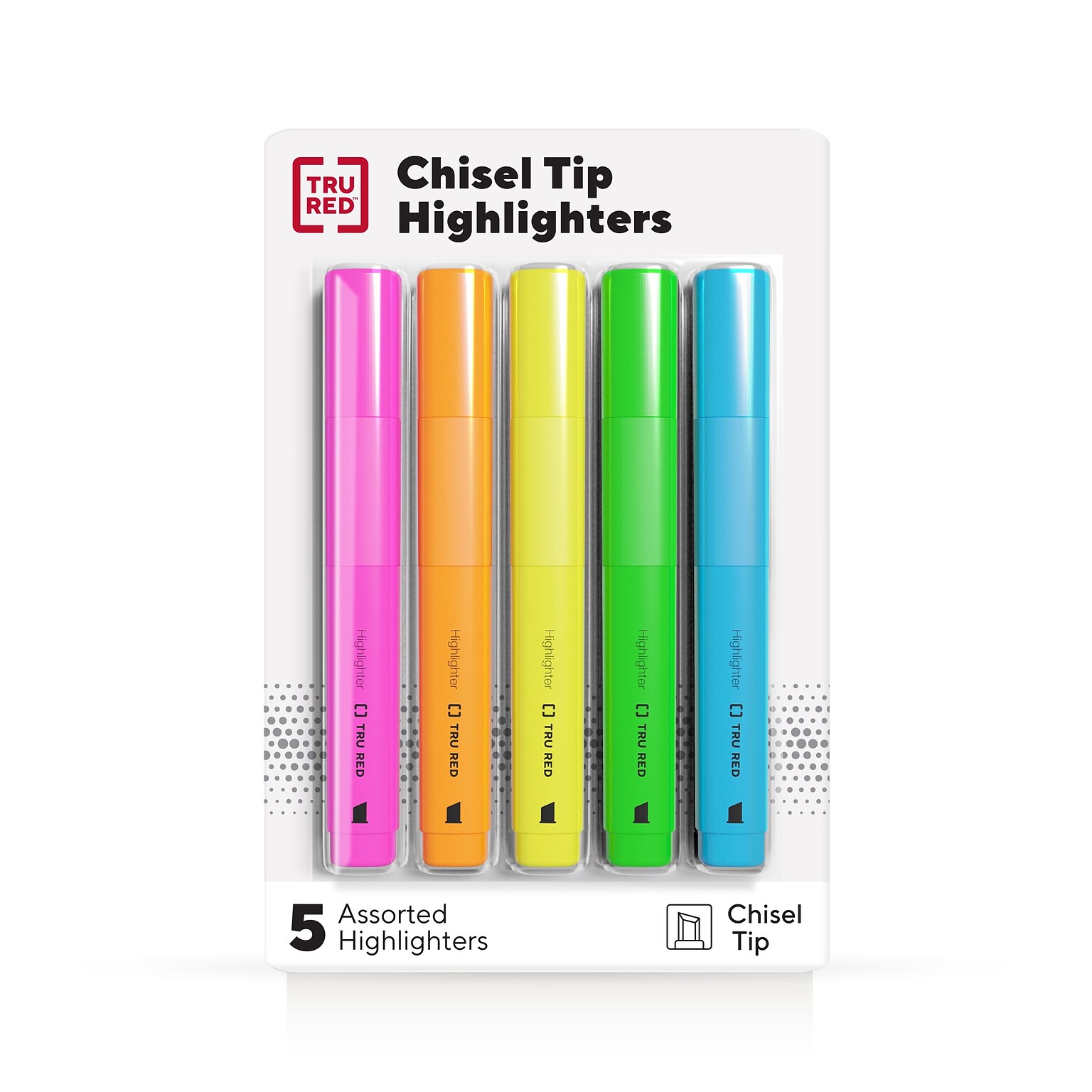 TRU RED™ Tank Highlighter with Grip, Chisel Tip, Assorted, 5/Pack (TR54583)