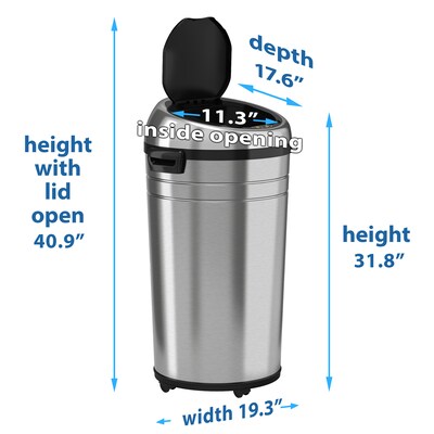 iTouchless Stainless Steel Round Sensor Trash Can with AbsorbX Odor Control System and Wheels, 23 Gal., Silver (IT23RC)