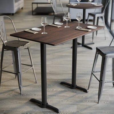 Flash Furniture Acadia Wooden Dining Table with T-Bases, 30"D x 48"W, Dark Brown/Black Base (ST3048WBRT0522B)