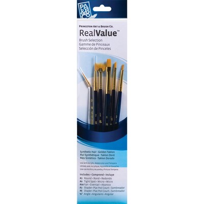 Princeton RealValue Short Handle Mixed Media Synthetic Taklon Variety Brush Set, 6/Set, 2 Sets/Bundle (PBXPR9133-2)