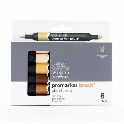 Winsor & Newton Promarker Dual-Tip Brush Alcohol Based Marker, Skin Tones, 6/Pack (WNX0290127)