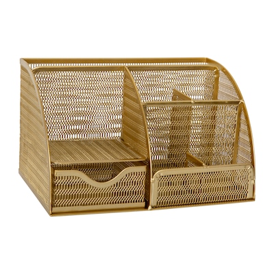 Martha Stewart Ryder 7-Compartment Mesh Metal Desktop Organizer, Gold (HHOHD05GLD)