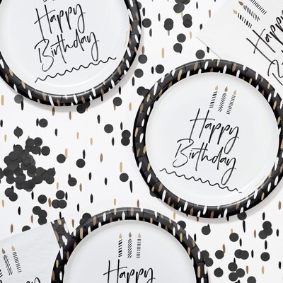 Creative Converting Golden Wishes Birthday Plates and Napkins Kit, Black/Gold, Serves 16 (DTC9506E2G)