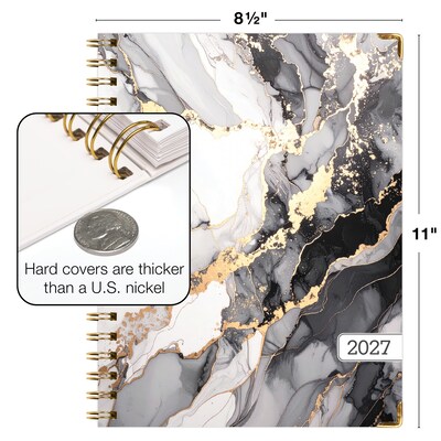 2027 Excello Brands 9" x 11" Weekly & Monthly Standard Planner, Paperboard Cover, Black Gold Marble (FSHN-CY27-8511-34)