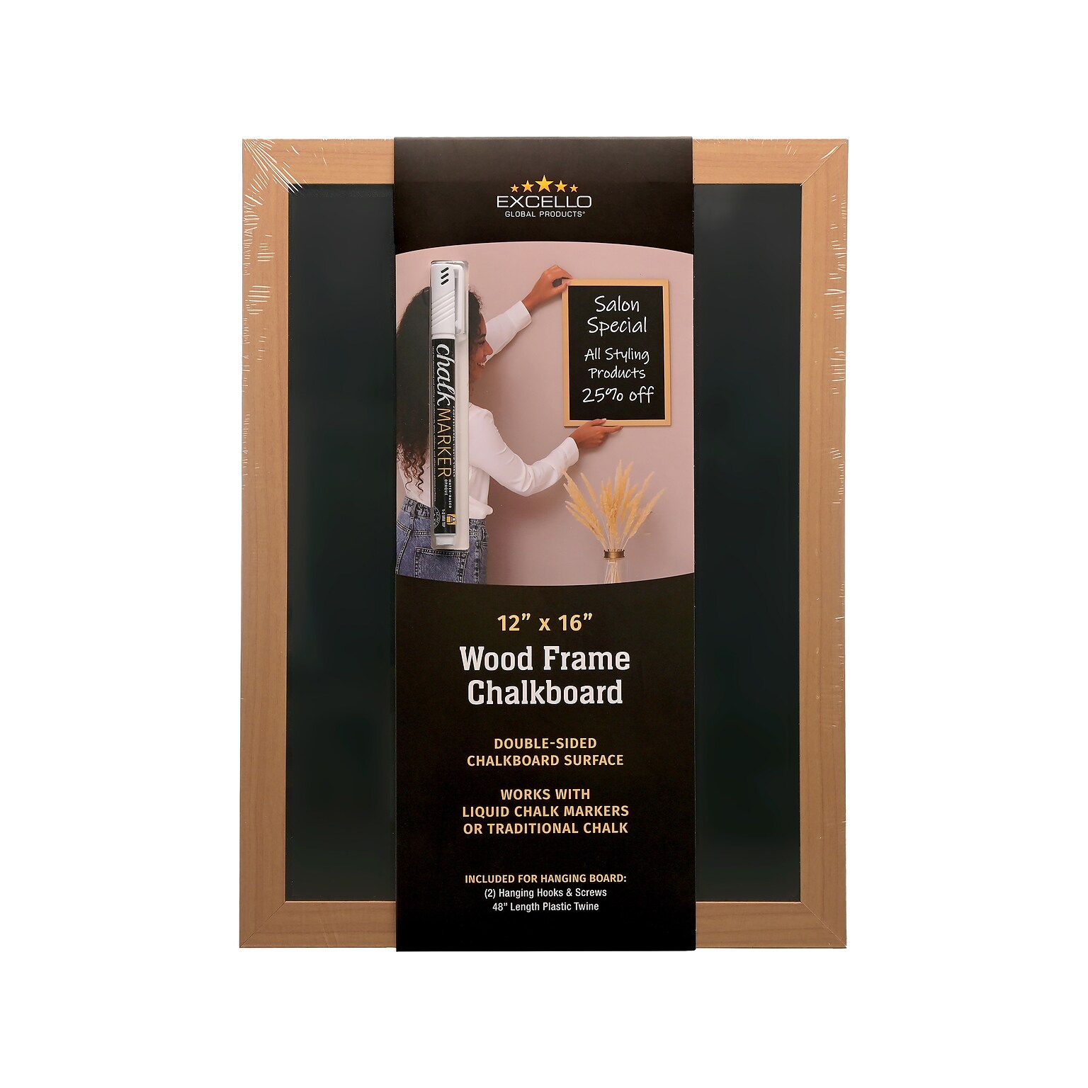 Excello Global Products Black Chalkboard, 16.1 x 12, Wood Frame (EGP-HD-0514-S)
