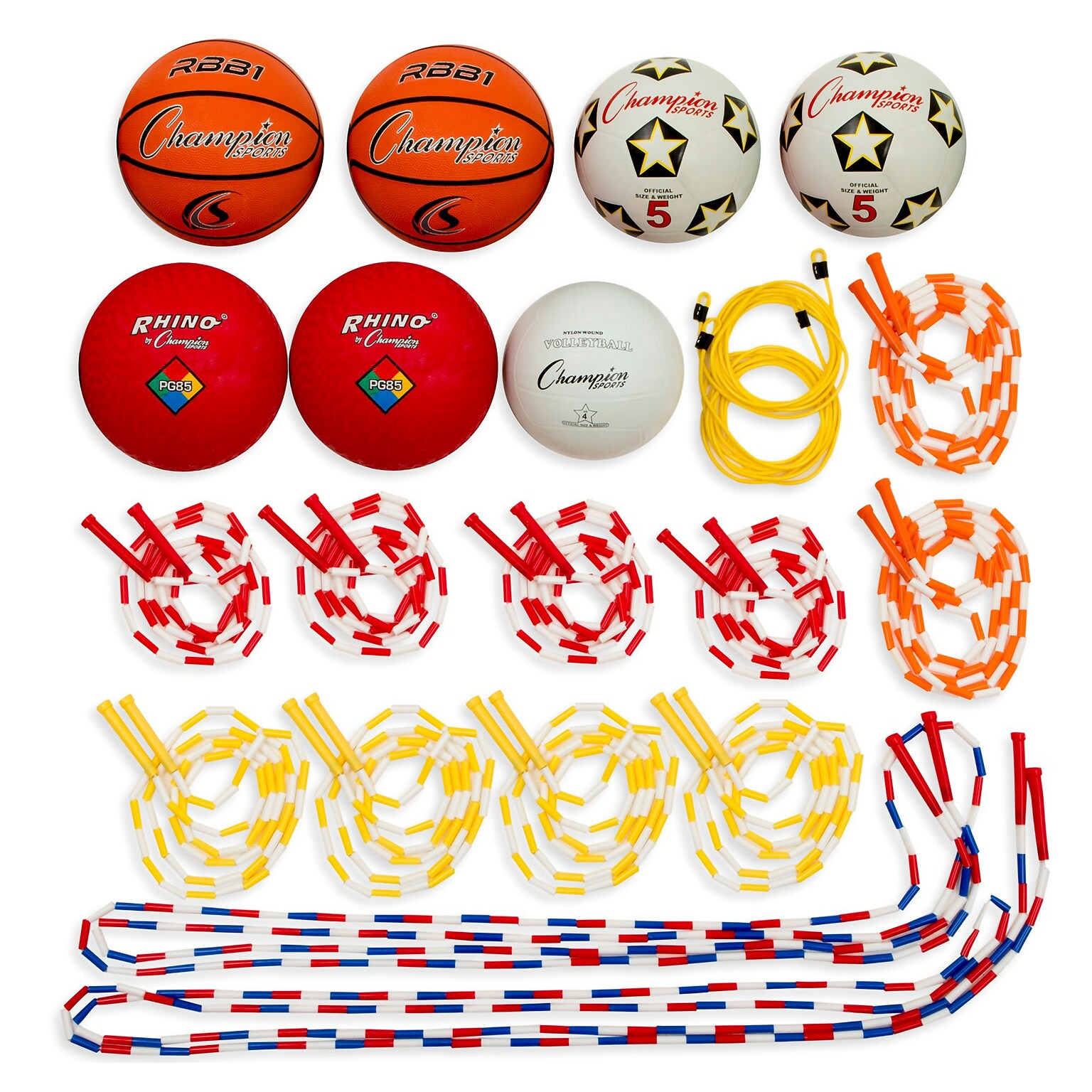 Physical Education Kit, 7 Assorted Balls & 14 Assorted Size Jump Ropes/Kit (CHUUPGSET2)