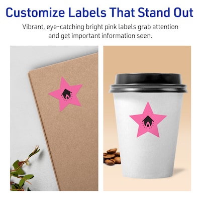 Avery Star Laser/Inkjet Multipurpose Labels, 2-1/4" x 2-3/8", Bright Pink (120/Pack)