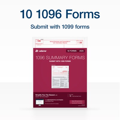 Adams 2025 1096 Summary Tax Form, 1-Part, A, 10/Pack (STAX1096-25)