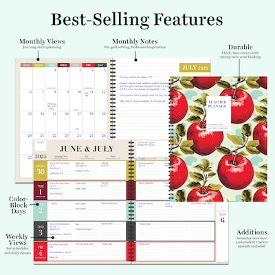 2025-2026 TF Publishing Heirloom Apples 9" x 11" Academic Year Weekly & Monthly Planner, Paperboard Cover (AY26-9500)