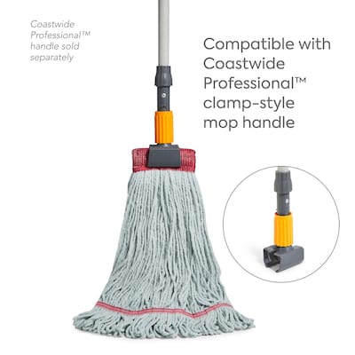 Coastwide Professional™ Looped-End Wet Mop Head, Large, Recycled PET/Cotton Blend, 5" Headband, Blue (CW57755)